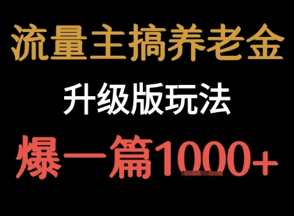 流量主之养老金升级版玩法  爆一篇收益1k+-佳佳云创网