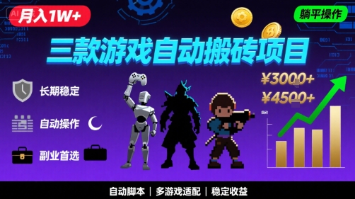 三款游戏自动搬砖，月入1W+，长期稳定收益副业项目，全程躺平操作【揭秘】-佳佳云创网