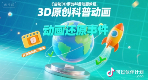 自制3D原创科普动画教程，动画还原事件，抖音最新热门赛道，可过伙伴计划-佳佳云创网
