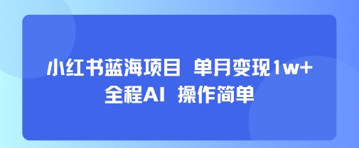 小红书蓝海项目 单月变现1w+ 全程AI 操作简单-佳佳云创网