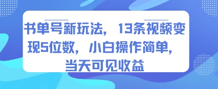 书单号新玩法，13条视频变现5位数，小白操作简单，当天可见收益-佳佳云创网