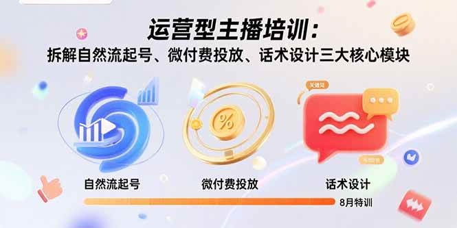 （15654期）运营型主播培训：拆解自然流起号、微付费投放、话术设计三大核心模块-8月-佳佳云创网