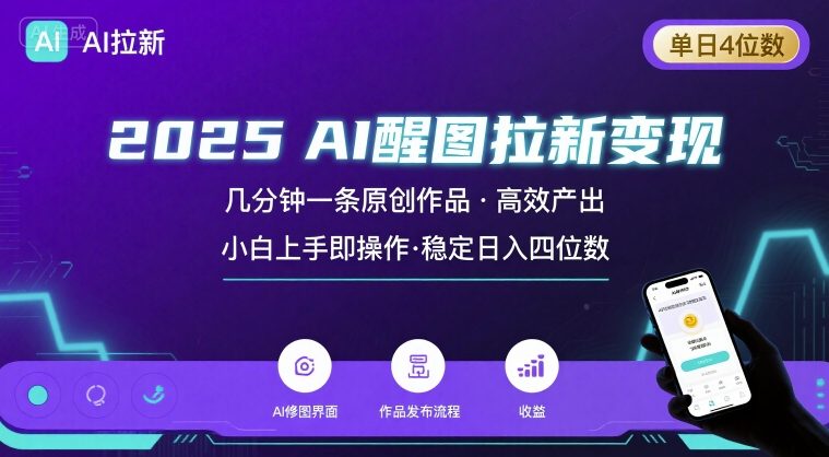 2025最强AI醒图拉新，几分钟一条原创作品，单日收入4位数，小白也能上手操作-佳佳云创网