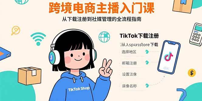 （15708期）跨境电商主播入门课，TikTok下载注册，支付工具配置，社媒账号管理全流程-佳佳云创网