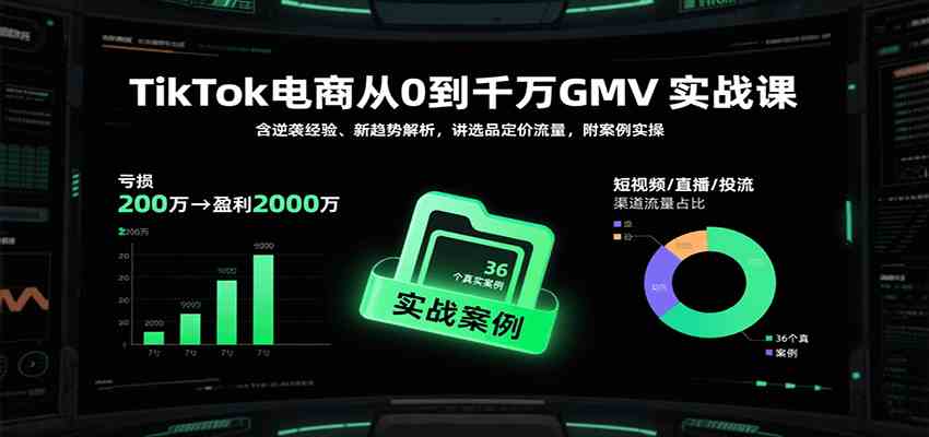 TikTok电商从0到千万GMV实战课，含逆袭经验、新趋势解析，讲选品定价流量，附案例实操-佳佳云创网