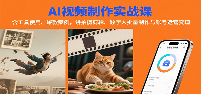 AI视频制作实战：含工具使用、爆款案例，讲拍摄剪辑、数字人批量制作与账号运营变现-佳佳云创网
