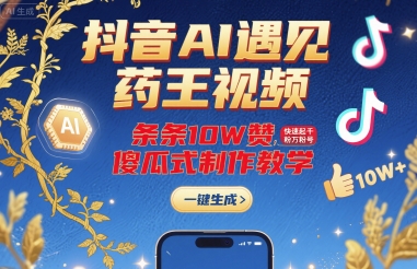 抖音AI遇见药王视频，条条10W赞，快速起千粉万粉号，傻瓜式制作教学-佳佳云创网