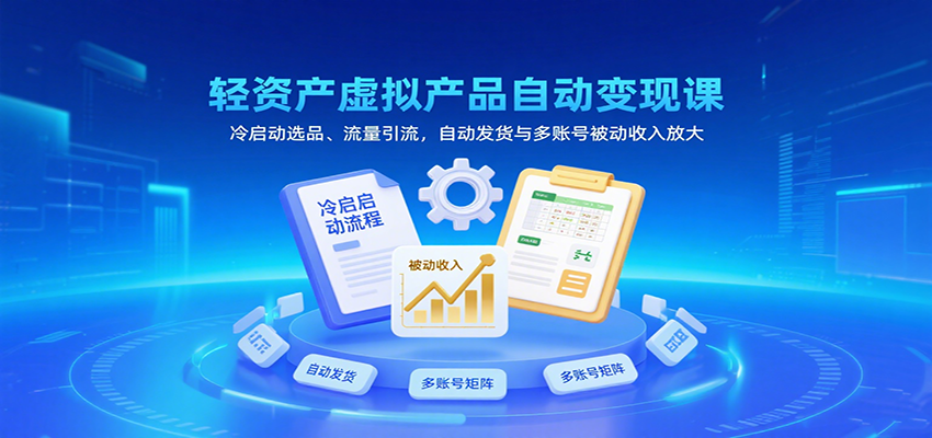 轻资产虚拟产品自动变现课，冷启动选品、流量引流，自动发货与多账号被动收入放大-佳佳云创网