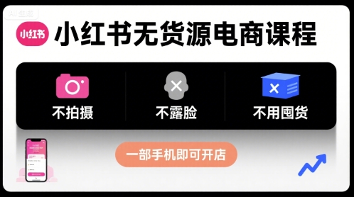 小红书无货源电商课程，不拍摄不露脸不用囤货，一部手机即可开店-佳佳云创网