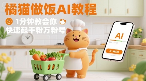 有趣的橘猫买菜做饭视频，用AI一键搞定，1分钟教会你，快速起千粉万粉号-佳佳云创网