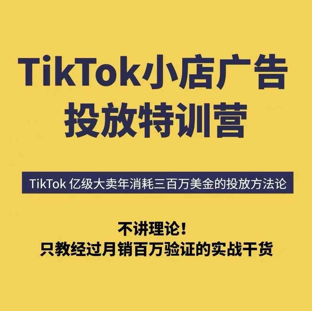 TikTok小店广告投放特训营，6天破局计划专治各种“投不动”，教你经过月销百万验证的实战干货-佳佳云创网