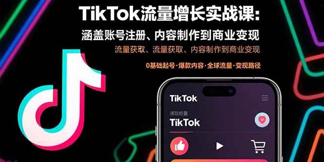 （15791期）TikTok流量增长实战课：涵盖账号注册、流量获取、内容制作到商业变现-佳佳云创网