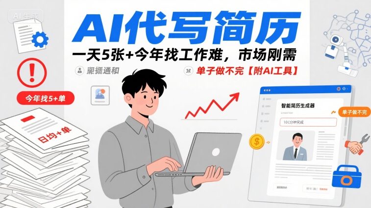 AI代写简历，一天5张+今年找工作难，市场刚需，单子做不完【附AI工具】-佳佳云创网