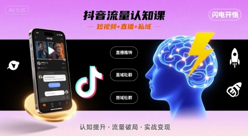 抖音流量认知课，短视频+直播+私域，认知提升，闪电开悟-佳佳云创网