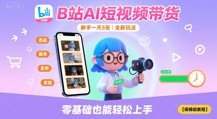 B站AI短视频带货，新手一天5张，全新玩法【保姆级教程】-佳佳云创网
