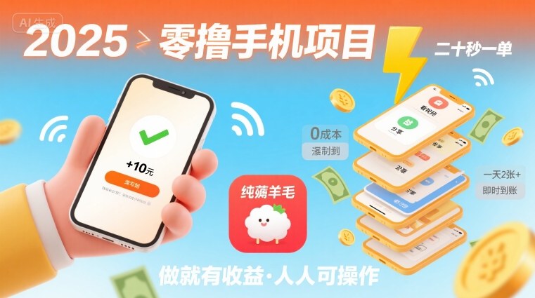 2025年零撸手机项目，二十秒一单，纯薅羊毛 一天2张+做就有-佳佳云创网