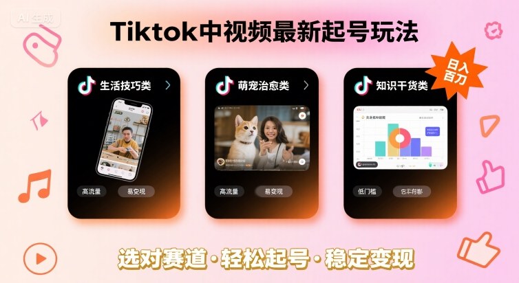 Tiktok中视频最新起号玩法，想要日入百刀，做好这几个赛道就可以了-佳佳云创网