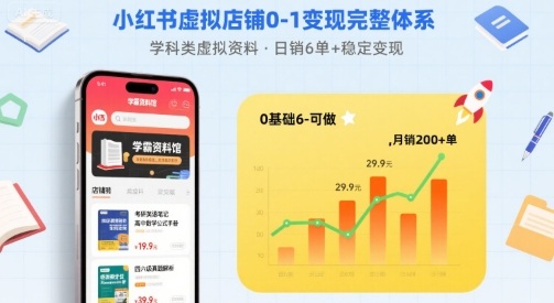 小红书虚拟店铺0-1变现完整体系：卖学科类虚拟资料，一天6张+，很稳定【已完结】-佳佳云创网