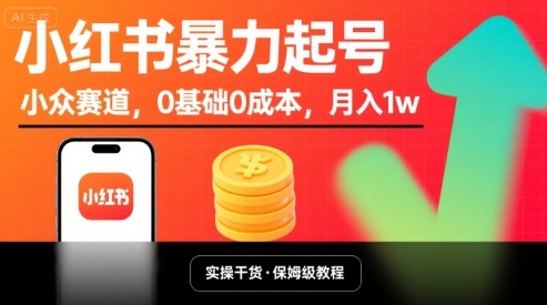 小红书暴力起号，小众赛道，0基础0成本，月入1w-佳佳云创网