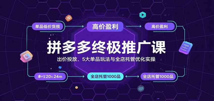 拼多多终极推广课：出价投放、5大单品玩法与全店托管优化实操-佳佳云创网