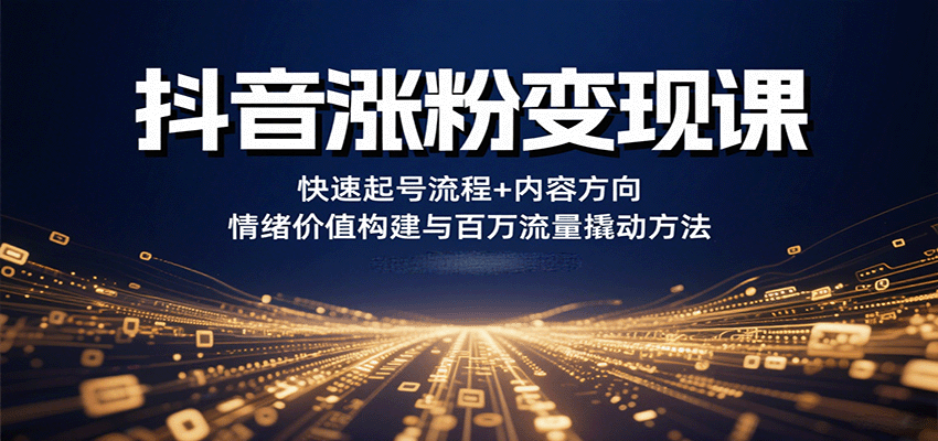 抖音涨粉变现课，快速起号流程+内容方向+情绪价值构建与百万流量撬动方法-佳佳云创网