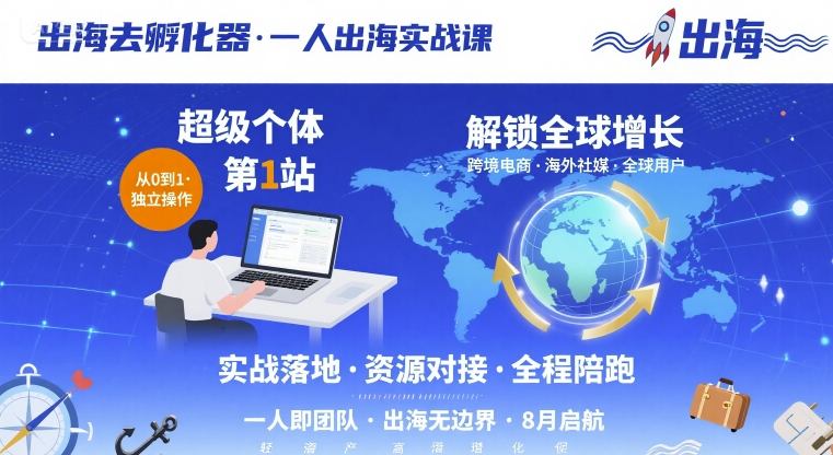 出海去孵化器，一人出海实战课，​超级个体第1站，解锁全球增长-佳佳云创网