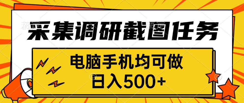 （15868期）采集，调研，截图任务，电脑手机均可做，日入500+-佳佳云创网