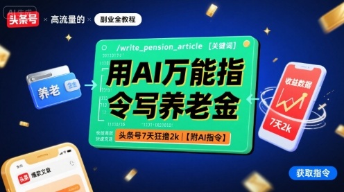 用AI万能指令写养老金，头条号7天狂撸2k【附AI指令】-佳佳云创网