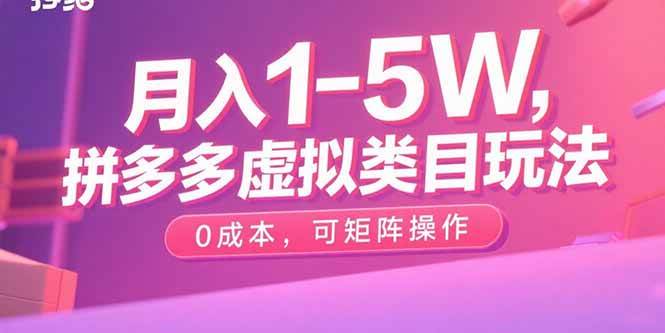 （15903期）月入1-5W，拼多多虚拟类目玩法，0成本，可矩阵操作-佳佳云创网