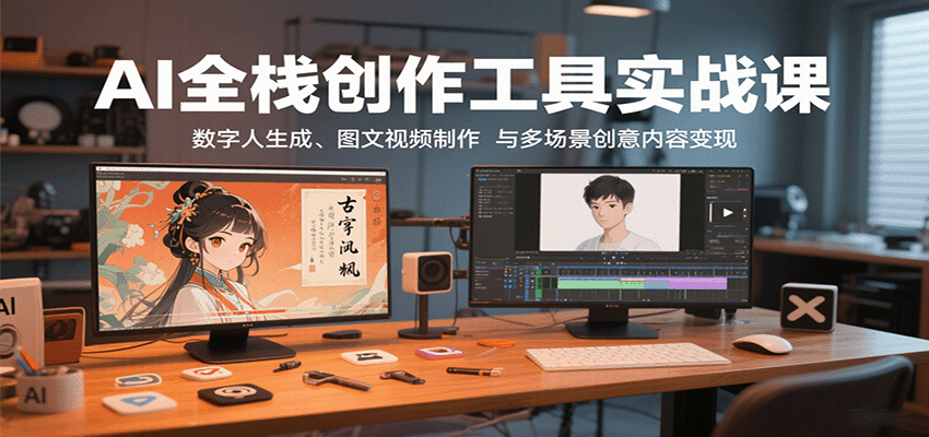 AI全栈创作工具实战课：数字人生成、图文视频制作与多场景创意内容变现-佳佳云创网