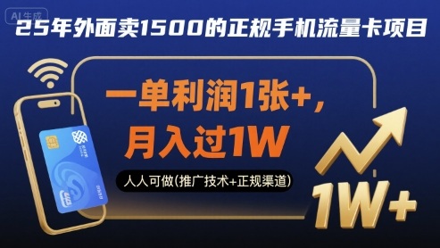25年外面卖1500的正规手机流量卡项目，一单利润1张+，月入过1W，人人可做(推广技术+正规渠道)【揭秘】-佳佳云创网