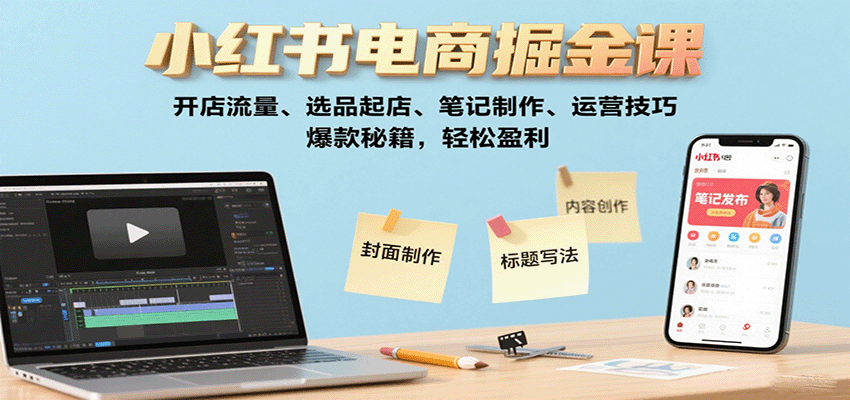 小红书电商掘金课：开店流量、选品起店、笔记制作、运营技巧，爆款秘籍，轻松盈利-佳佳云创网