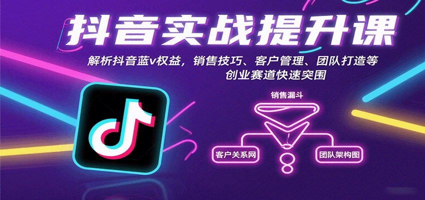 抖音实战提升课：解析抖音蓝v权益，销售技巧、客户管理、团队打造等创业赛道快速突围-佳佳云创网