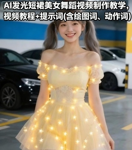 AI发光短裙美女舞蹈视频制作教学，视频教程+提示词(含绘图词、动作词)-佳佳云创网