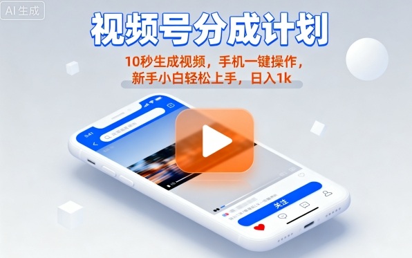 视频号分成计划懒人玩法，10秒生成视频，手机一键操作，新手小白轻松上手，日入1K【揭秘】-佳佳云创网
