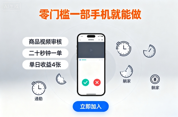 零门槛一部手机就能做，商品视频审核，通勤躺家碎片时间都能做，二十秒钟一单，单日收益4张【揭秘】-佳佳云创网