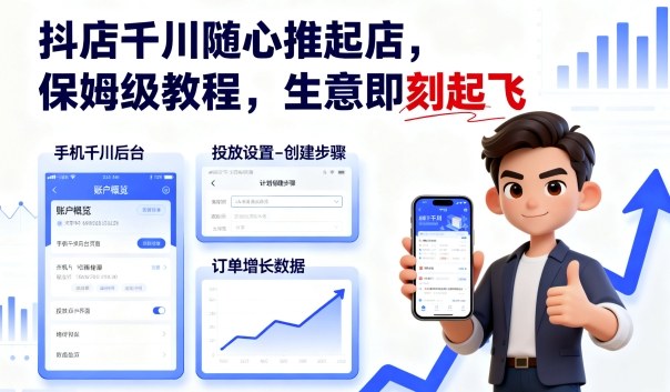 抖店千川随心推起店，保姆级教程，生意即刻起飞-佳佳云创网