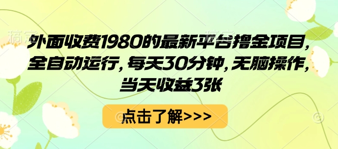 外面收费1980的最新平台撸金项目，全自动运行，每天30分钟，无脑操作，当天收益3张【揭秘】-佳佳云创网