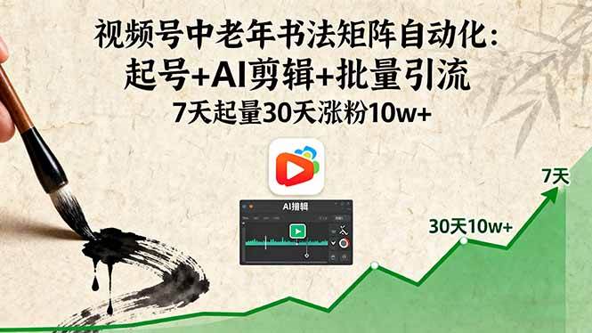 （16022期）视频号中老年书法矩阵自动化：起号+AI剪辑+批量引流 7天起量30天涨粉10w+-佳佳云创网