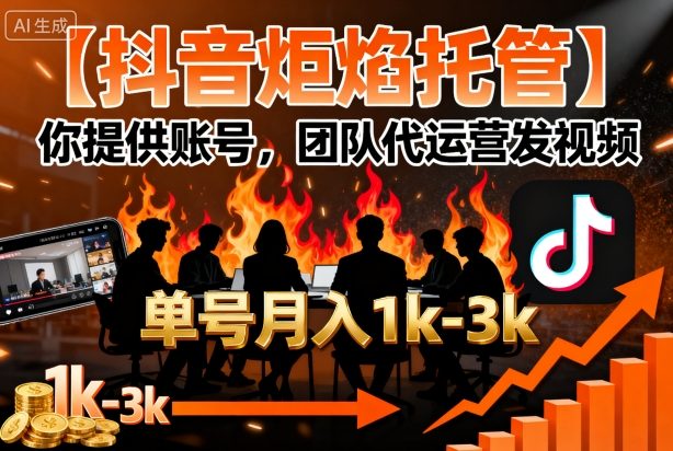 【抖音炬焰托管】你提供账号，团队代运营发视频，单号月入1k+【揭秘】-佳佳云创网