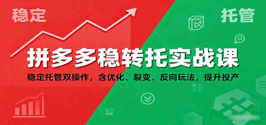 拼多多稳转托实战课：稳定托管双操作，含优化、裂变、反向玩法，提升投产-佳佳云创网