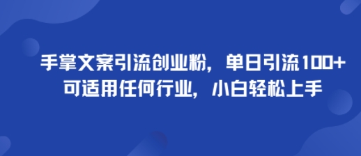 手掌文案引流创业粉，单日引流100+，可适用任何行业，小白轻松上手-佳佳云创网