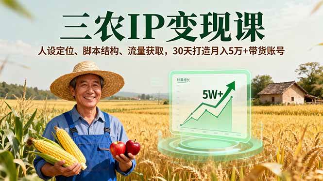 （16044期）三农IP变现课，人设定位、脚本结构、流量获取，30天打造月入5万+带货账号-佳佳云创网