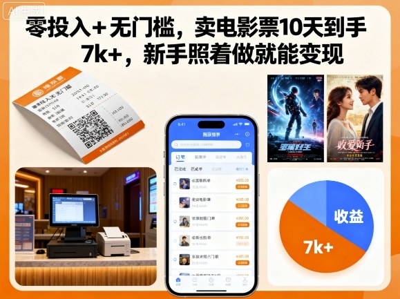 零投入+无门槛，卖电影票10天到手7k+，新手照着做就能变现【揭秘】-佳佳云创网