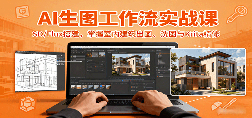 AI生图工作流实战课：SD/Flux搭建，掌握室内建筑出图、洗图与Krita精修-佳佳云创网