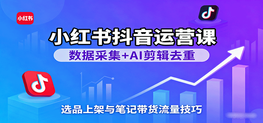 小红书抖音运营课：数据采集+AI剪辑去重，选品上架与笔记带货流量技巧-佳佳云创网