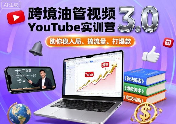 跨境油管视频YouTube实训营3.0，助你稳入局、搞流量、打爆款-佳佳云创网