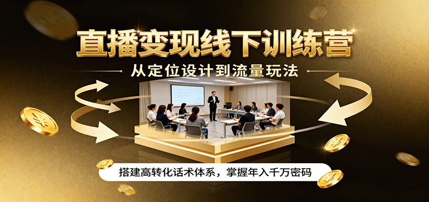 直播变现线下训练营，从定位设计到流量玩法，搭建高转化话术体系，掌握年入千万密码-佳佳云创网