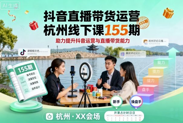 抖音直播带货运营杭州线下课155期，助力提升抖音运营与直播带货能力-佳佳云创网