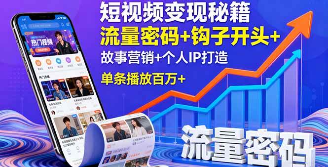 （16079期）短视频变现秘籍，流量密码+钩子开头+故事营销+个人IP打造，单条播放百万+-佳佳云创网